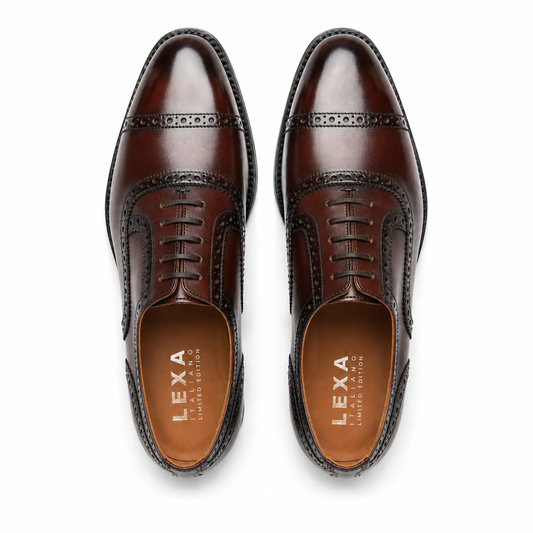 Burnished Brown Leather Oxford Shoes for Men