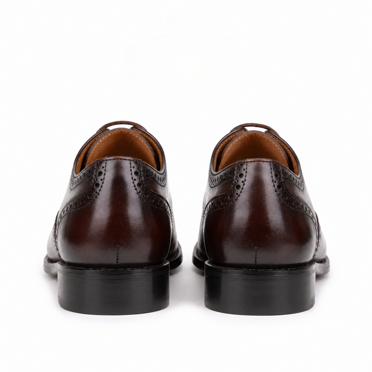 Brown leather Oxford shoes for men rear view