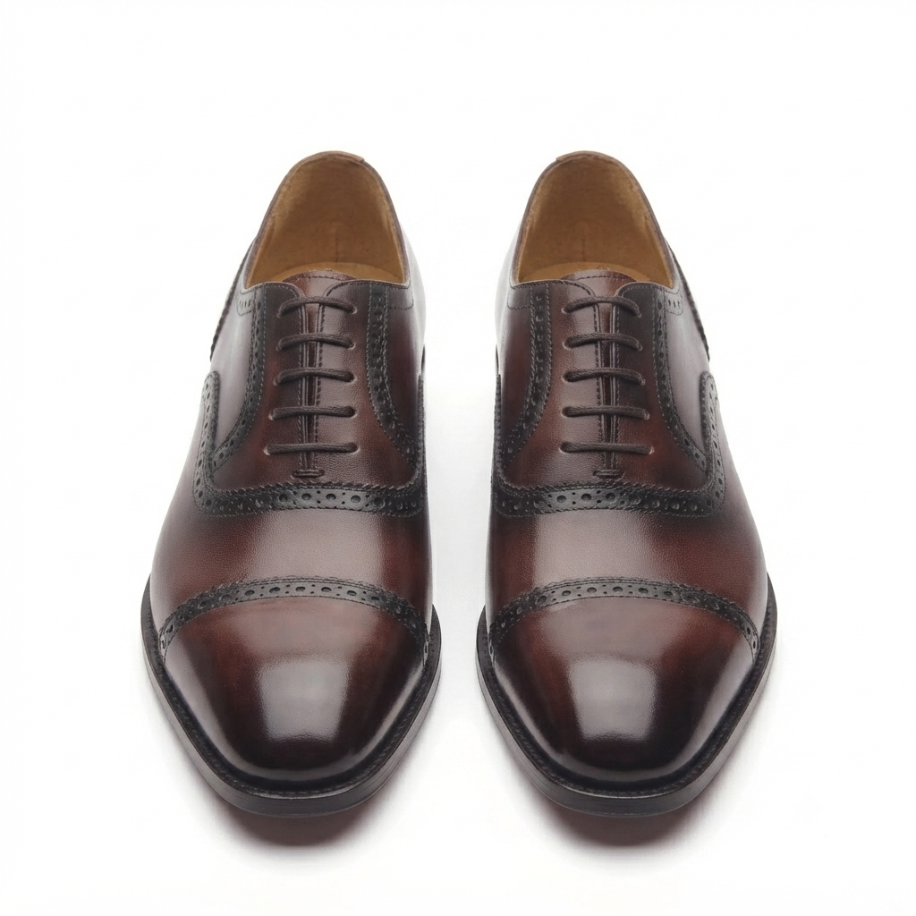 Brown leather Oxford shoes for men front view