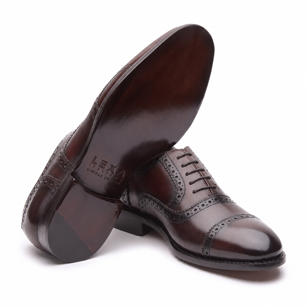 Brown leather Oxford shoes for men sole view