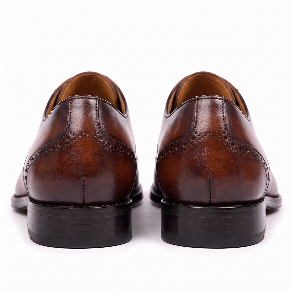 Brown Oxford shoes showing rear heel view