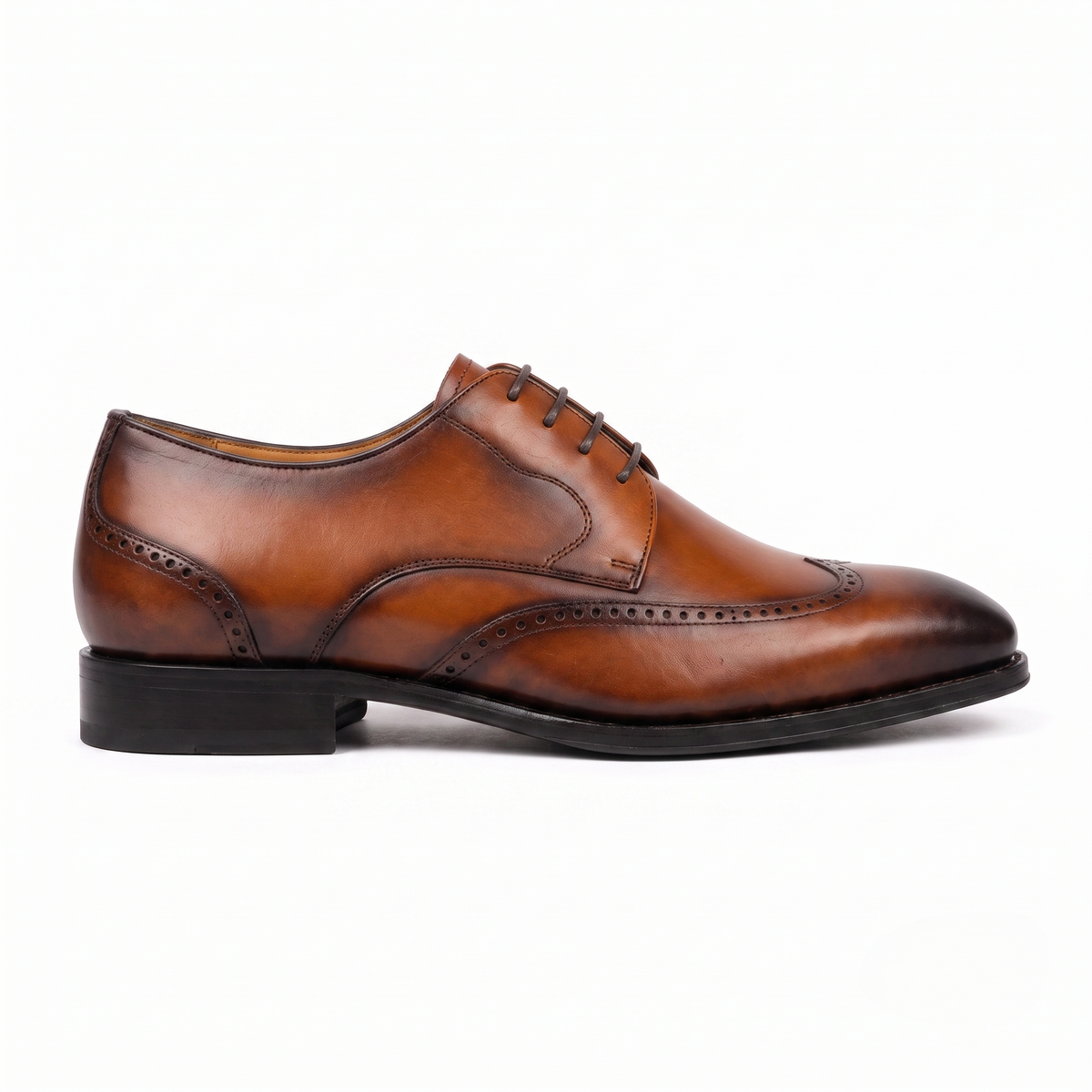 Brown leather Oxford shoe side profile