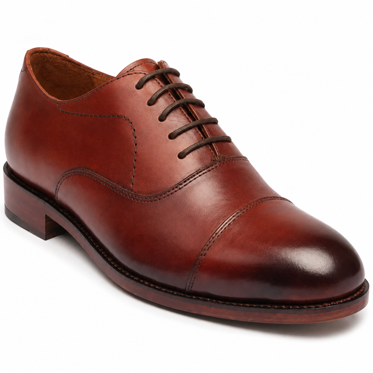Side view of premium brown leather Derby shoes