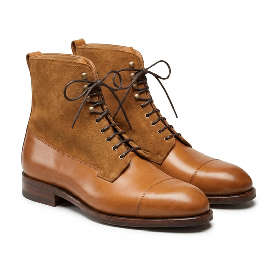 Captoe Work Boots in Tan Vegano & Tobacco Suede for Men