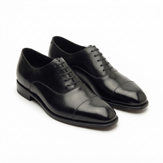 Black leather dress shoes for men
