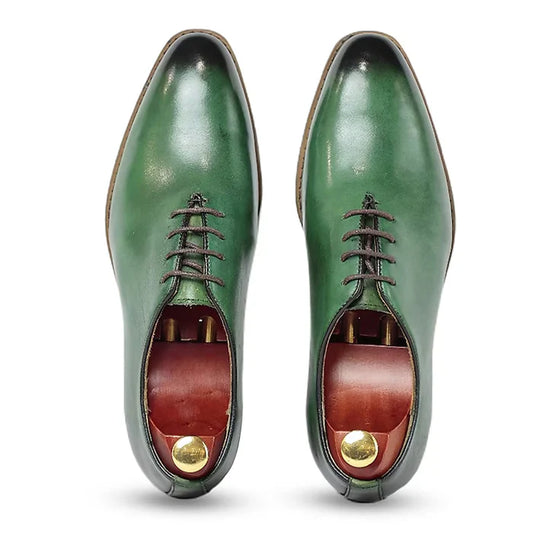 Handmade Walnut Leather Oxford Shoes – Top View