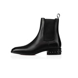 Black Leather Chelsea Boots for Men with Studded Heel