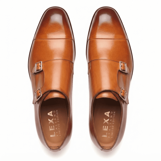 Cognac Brown Double Monk Strap Leather Shoes
