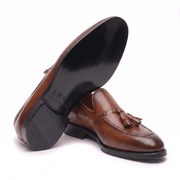 Cognac Leather Tassel Loafers