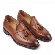 Cognac Leather Tassel Loafers