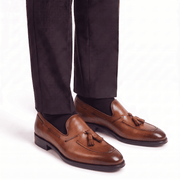 Cognac Leather Tassel Loafers
