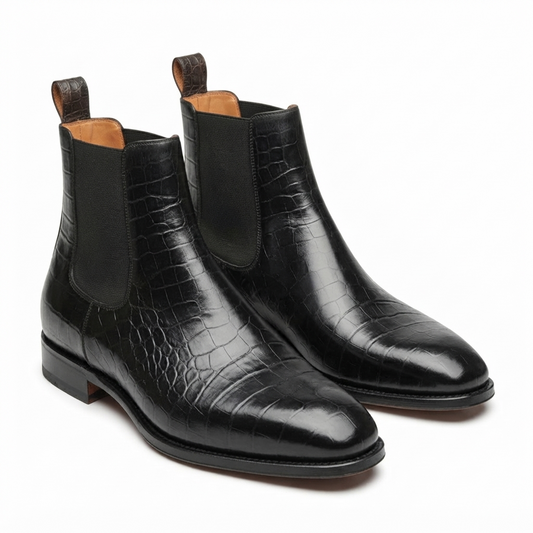 Croc Print Leather & Suede Seville Slip On Chelsea Boots in different color