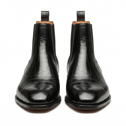 Croc Print Leather & Suede Seville Slip On Chelsea Boots in different color