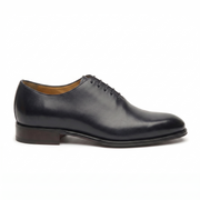 Side profile of black leather Oxford formal shoes