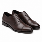 Dark brown leather Oxford shoes for men with polished finish and classic cap-toe design