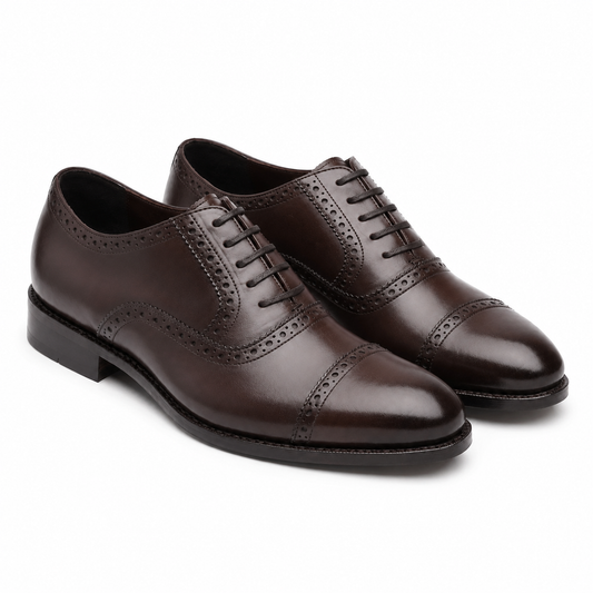Dark Brown Brogue Cap-Toe Oxford Shoes for Men