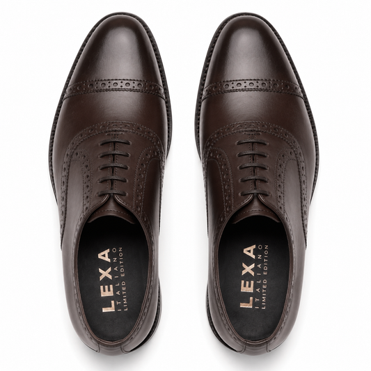 Dark Brown Brogue Cap-Toe Oxford Shoes for Men