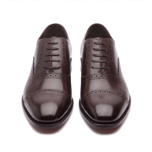 Dark Brown Brogue Cap-Toe Oxford Shoes for Men