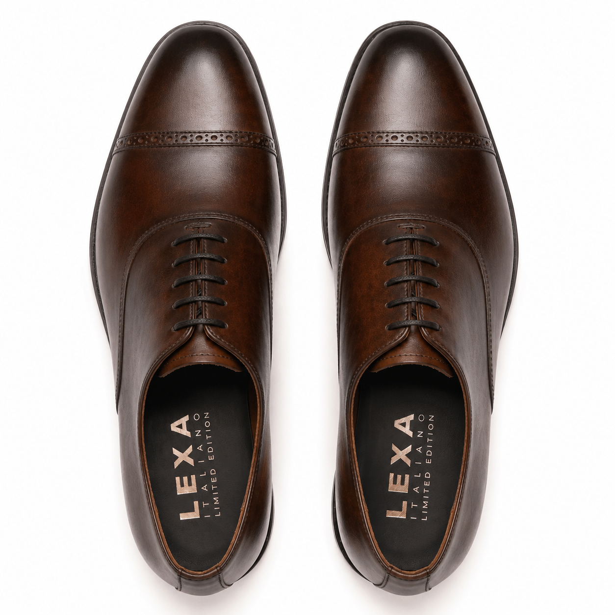 Top view of brown leather Oxford shoes for men