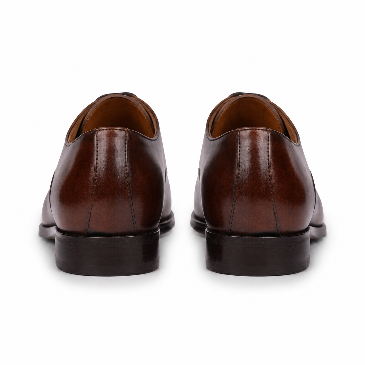 Back view of brown leather Oxford shoes