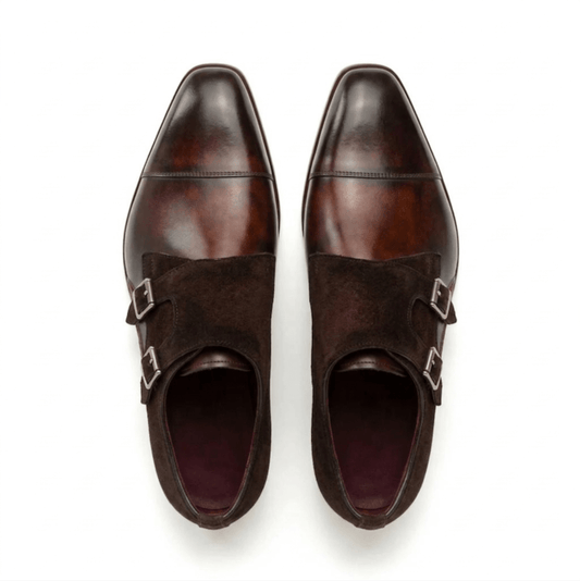 Dark Brown Double Monk Strap Leather Shoes