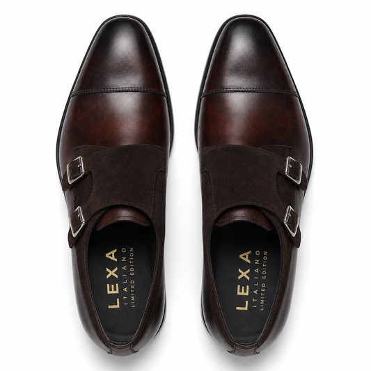 Dark Brown Double Monk Strap Leather Shoes