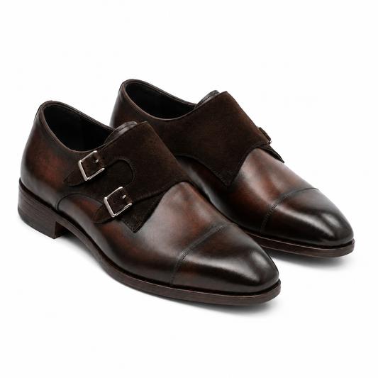 Dark Brown Double Monk Strap Leather Shoes