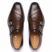 Dark Brown Double Monk Strap Leather Shoes for Men