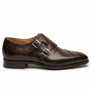 Dark Brown Double Monk Strap Leather Shoes for Men