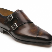 Dark Brown Double Monk Strap Leather Shoes for Men