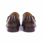 Dark Brown Double Monk Strap Leather Shoes for Men