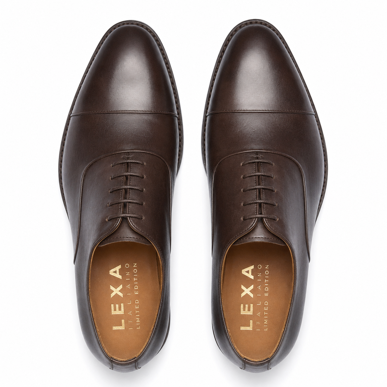 Top view of brown leather Oxford shoes for men