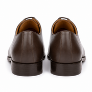 Back view of brown leather Oxford shoes