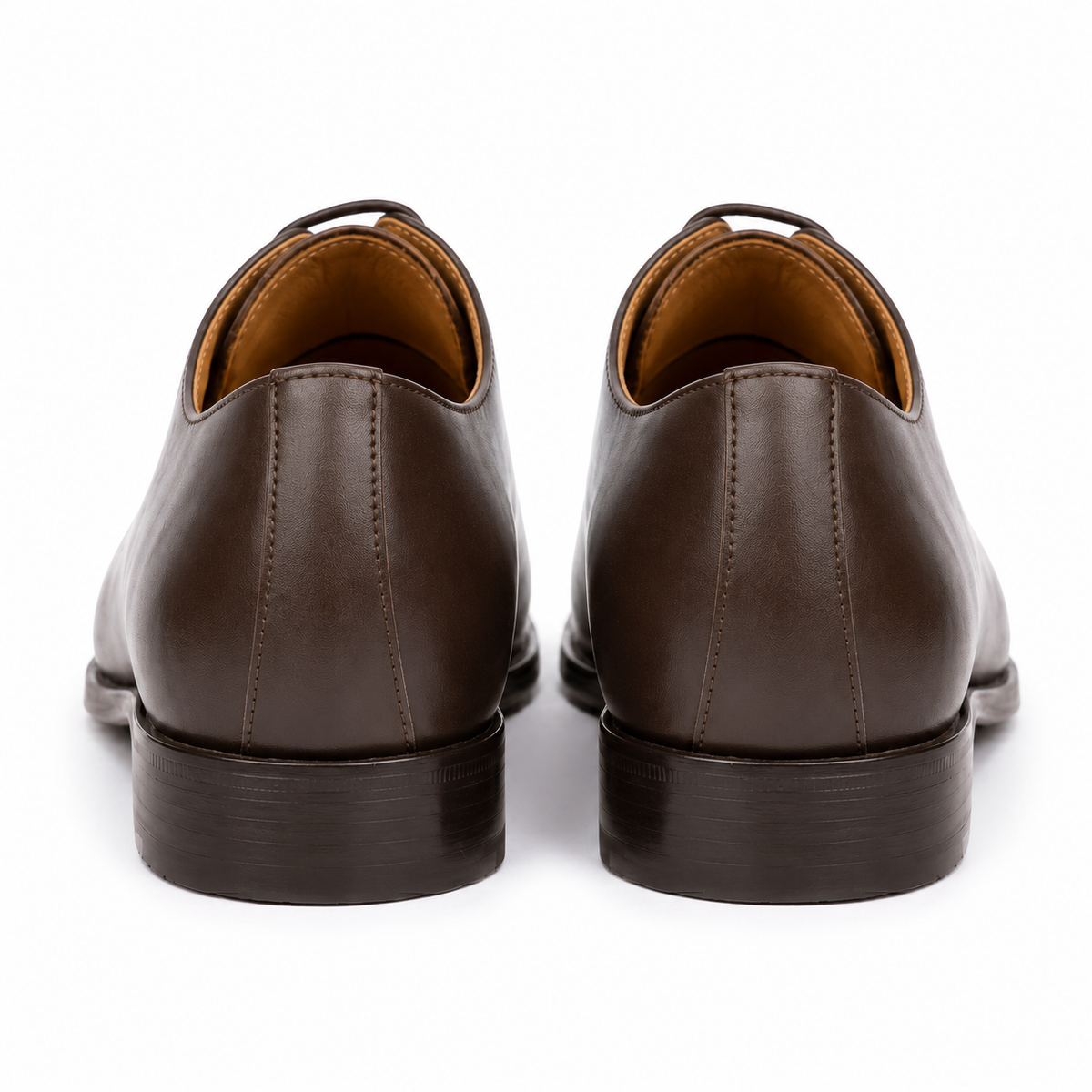Back view of brown leather Oxford shoes