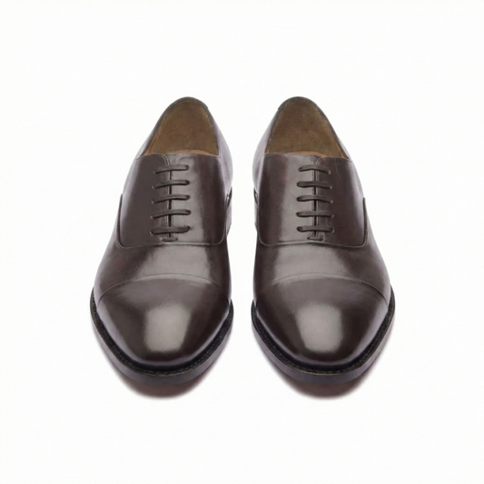Dark Brown Leather Cap Toe Oxford for Men