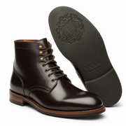 Dark brown leather lace-up boots showing side and sole