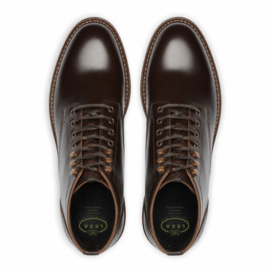 Dark Brown Leather Lace-Up Dress Boots for Men