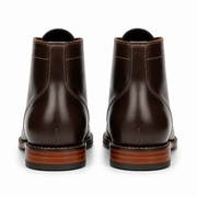 Back view of dark brown leather men’s ankle boots