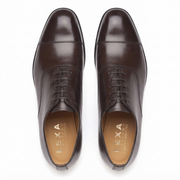 Top view of dark brown leather Derby shoes for men