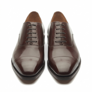 Front view of dark brown leather Derby shoes for men