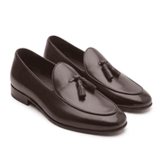 Dark Brown Leather Tassel Loafers for Men