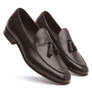 Dark Brown Leather Tassel Loafers for Men