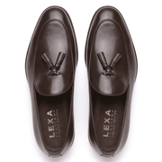 Dark Brown Leather Tassel Loafers for Men