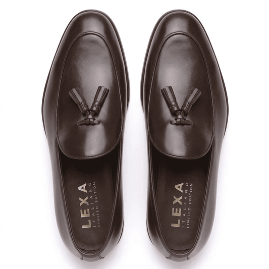 Dark Brown Leather Tassel Loafers for Men