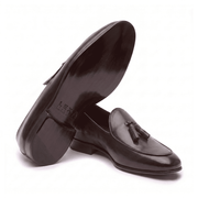Dark Brown Leather Tassel Loafers for Men