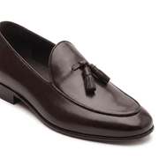Dark Brown Leather Tassel Loafers for Men