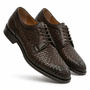 Dark Brown Woven Derby Shoes for Men