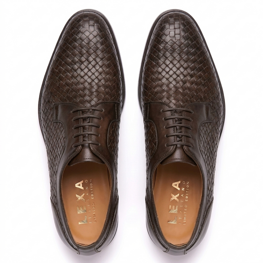Dark Brown Woven Derby Shoes for Men