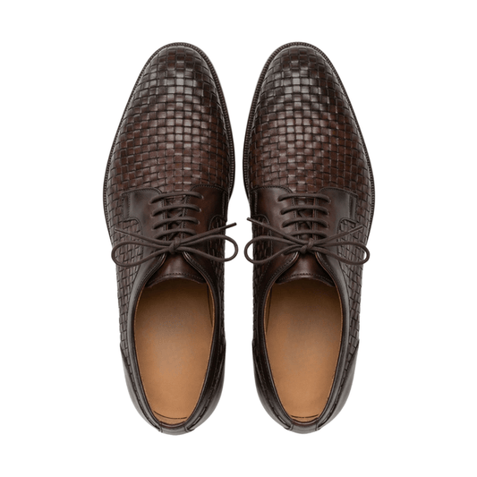 Dark Brown Woven Derby Shoes for Men