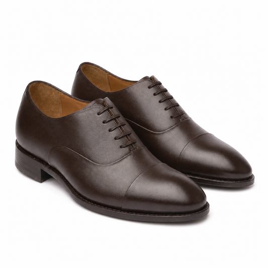 Dark Brown Leather Cap Toe Oxford for Men